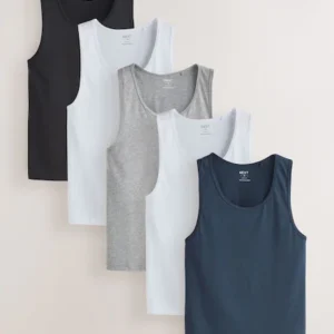 Black/Navy/White/Blue Cotton Vests 4 Pack