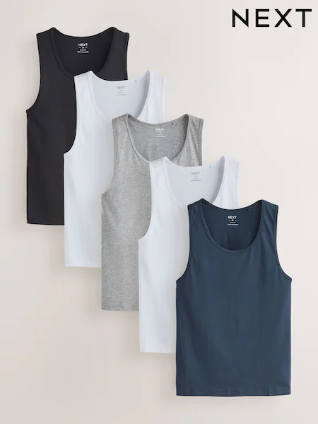 Black/Navy/White/Blue Cotton Vests 4 Pack