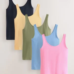 Black/White/Grey/Navy Blue/Green Thick Strap Vests 5 Pack