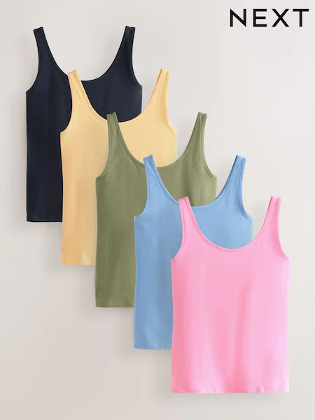 Black/White/Grey/Navy Blue/Green Thick Strap Vests 5 Pack
