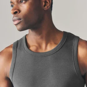 Grey Slim Fit Ribbed Vests