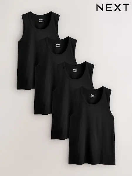Black Slim Fit Pure 100% Cotton Layering Vests 2 Pack