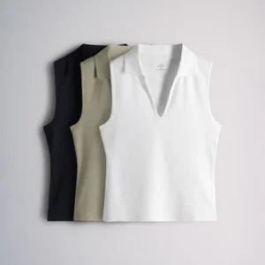 The Set 3 Pack Ribbed Collar Polo Tops Dark Navy/Taupe Brown/White