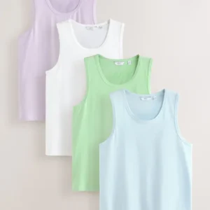 Blue/White/Green/Lilac Cotton Vests 4 Pack