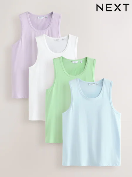 Blue/White/Green/Lilac Cotton Vests 4 Pack