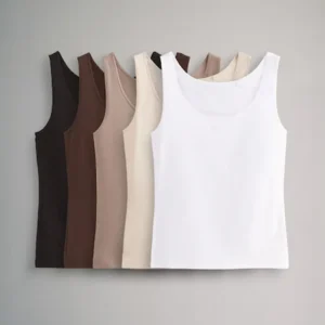 The Set 5 Pack Scoop Neck Wide Strap Vests Black/Brown/Neutral/Nude/White