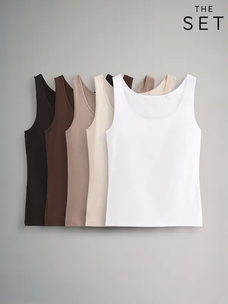 The Set 5 Pack Scoop Neck Wide Strap Vests Black/Brown/Neutral/Nude/White