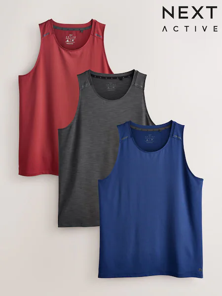 Black/ Red/ Charcoal Grey 3 Pack Active Gym Training Top