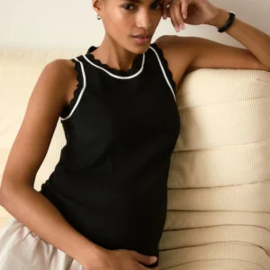 Black Maternity Knitted Scallop Trim Vest
