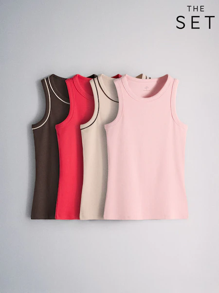 The Set 5 Pack Scoop Neck Wide Strap Vests Black/Brown/Neutral/Nude/White