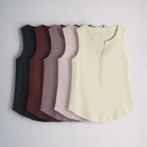 The Set 5 Pack Henley Tank Tops Navy Blue/Burgundy/Brown/Pink/Cream