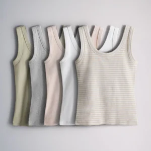 The Set 5 Pack Ribbed Scoop Neck Vests Pink/Grey Marl/White/Neutral Stripe