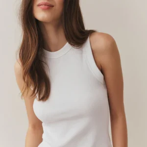 White Ribbed Racer Back Sleeveless Vest Top