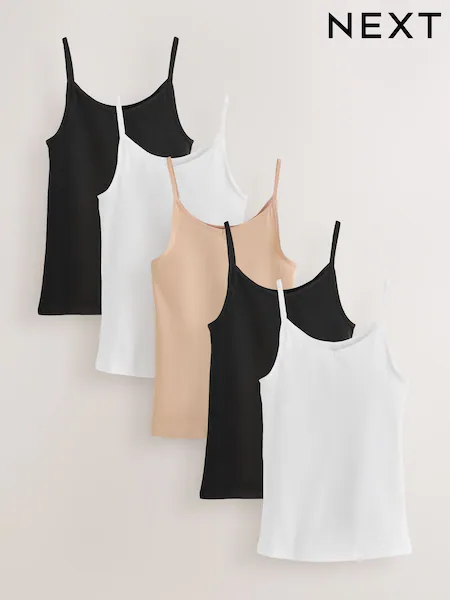 Multi Cotton Rich Strappy Vests 5 Pack