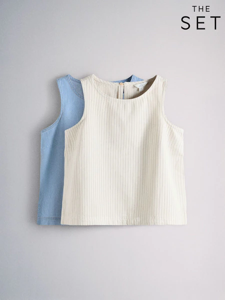 The Set 2 Pack Denim Shell Tops Light Blue/White Stripe