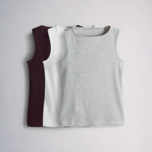 The Set 3 Pack Side Button Through Vests Stripe/White/Chocolate Brown