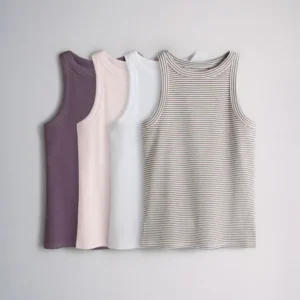The Set 4 Pack Ribbed Racer Vests Purple/Pink/White/Neutral Stripe
