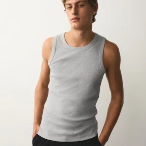 Grey Marl Slim Fit Ribbed Vests