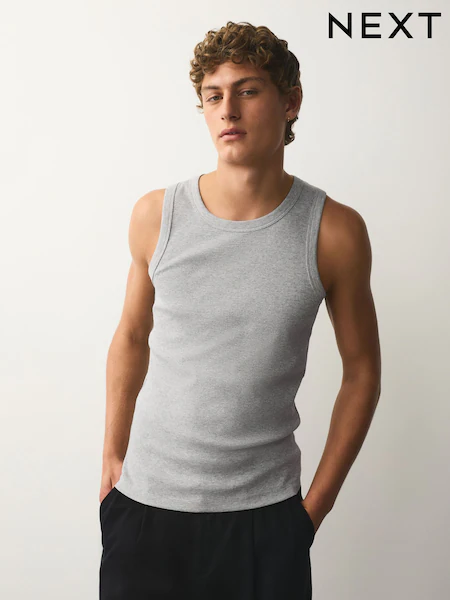 Grey Marl Slim Fit Ribbed Vests